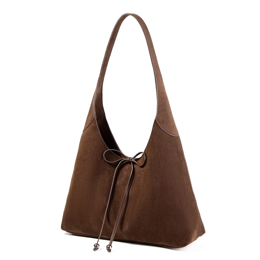 4681 Bow Tie Suede Hobo Bags Large Shoulder Bag Handbags Chic Purse Satchel - Picture 3 of 7